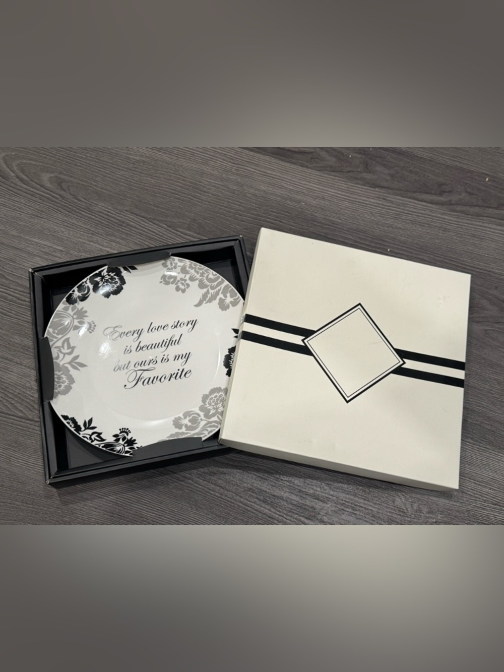 Decorative 'Every Love Story' Accent Plate - Black and White